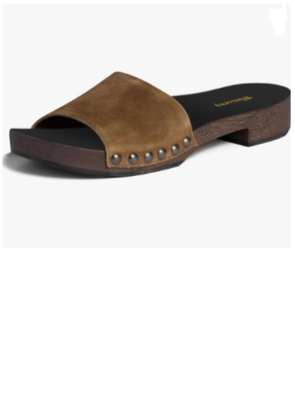 Brown Suede Open Toe Studded Mules Slip on Flatform Low Heel Clogs Slide Sandals